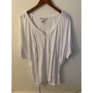 Roaman’s Womens Size 2X Flutter Sleeve Boho Top Tunic Eyelet Oversize White